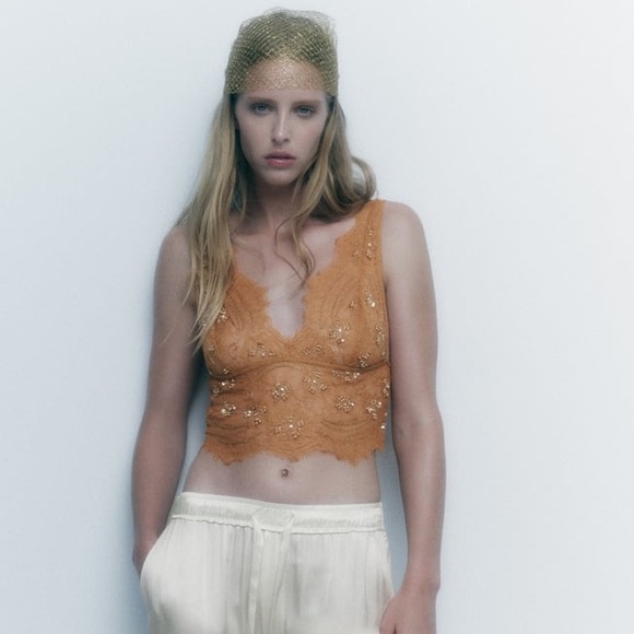 Zara nwot beaded lace top toffee - Picture 3 of 8